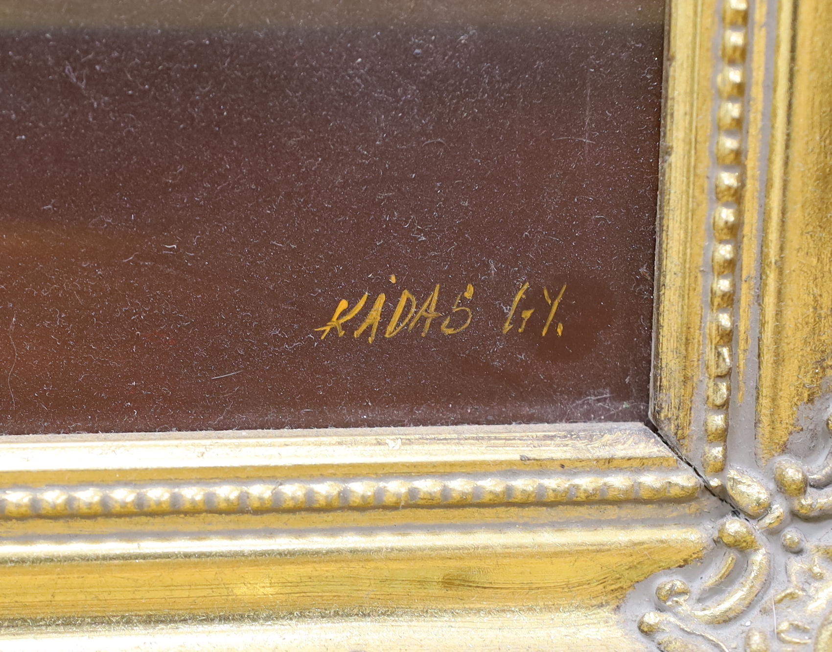 Kadas, oil on board, Still life of flowers in a vase, signed and dated '67, 39 x 29cm, gilt frame